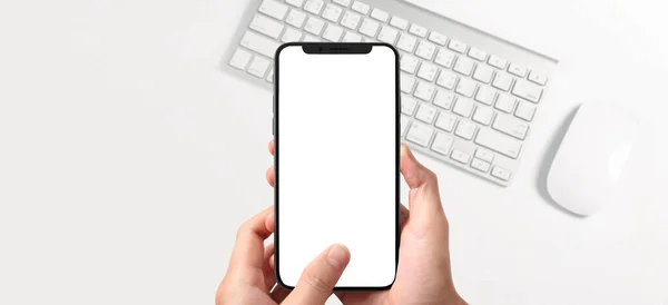 Tenuta Della Mano Dispositivo Smartphone Touch Screen — Foto Stock