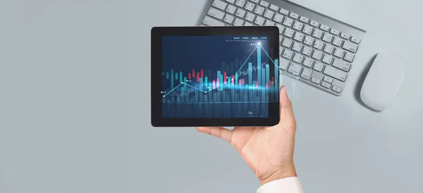 Affärsplan Graftillväxt Och Ökning Diagram Positiva Indikatorer Sin Verksamhet Tablett — Stockfoto