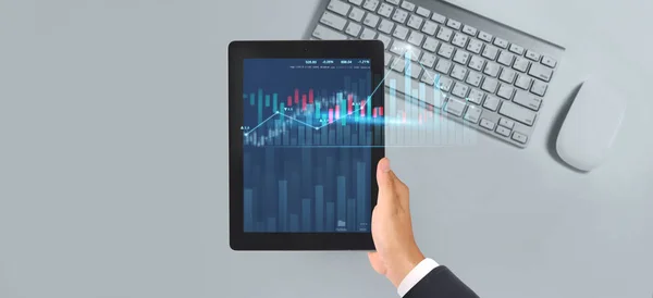 Affärsplan Graftillväxt Och Ökning Diagram Positiva Indikatorer Sin Verksamhet Tablett — Stockfoto