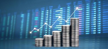 Finansal yatırım konsepti, iş grafiği ve madeni paralar için uygun bir borsa satış grafiği şeması