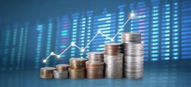 Finansal yatırım konsepti, iş grafiği ve madeni paralar için uygun bir borsa satış grafiği şeması