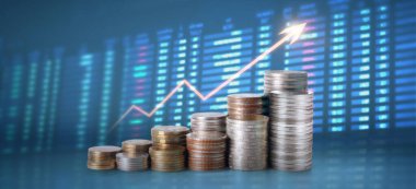 Finansal yatırım konsepti, iş grafiği ve madeni paralar için uygun bir borsa satış grafiği şeması