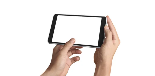 Mains Tenant Tablette Tactile Gadget Ordinateur Avec Écran Isolé — Photo