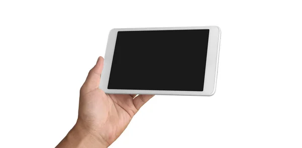 Mains Tenant Tablette Tactile Gadget Ordinateur Avec Écran Isolé — Photo