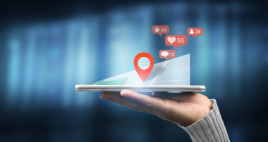 Eline Smartphone yerleştirilmiş tepsi ağ bağlantısı arayüzü gibi