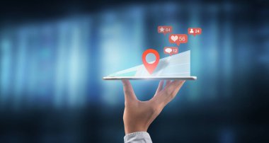 Eline Smartphone yerleştirilmiş tepsi ağ bağlantısı arayüzü gibi