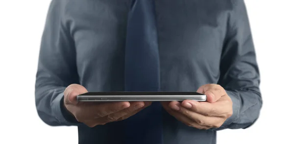 Businessman Hands Holding Tablet Touch Computer — Stock Photo, Image