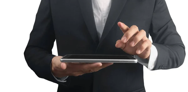 Businessman Hands Holding Tablet Touch Computer — Stock Photo, Image