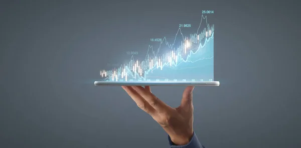 Affärsman Plan Graftillväxt Och Ökning Diagram Positiva Indikatorer Sin Verksamhet — Stockfoto