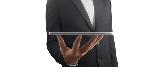 Hands Κρατώντας Tablet Αφής Gadget Υπολογιστή Απομονωμένη Οθόνη — Φωτογραφία Αρχείου