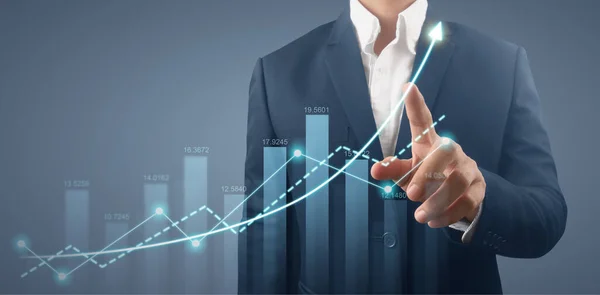 Üzletember Terv Grafikon Növekedés Növekedése Chart Pozitív Mutatók Üzleti — Stock Fotó