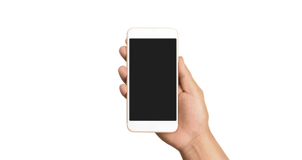 Mão Segurando Dispositivo Smartphone Tela Tocante — Fotografia de Stock