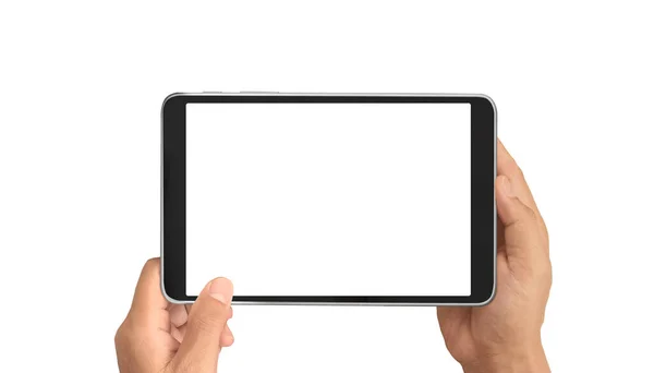 Hands Holding Tablet Touch Computer Gadget Isolated Screen — Stock Photo, Image