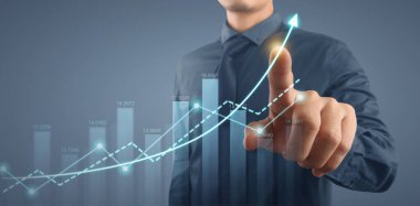 İşadamı grafik büyümesi ve grafik pozitif göstergelerin artması planı