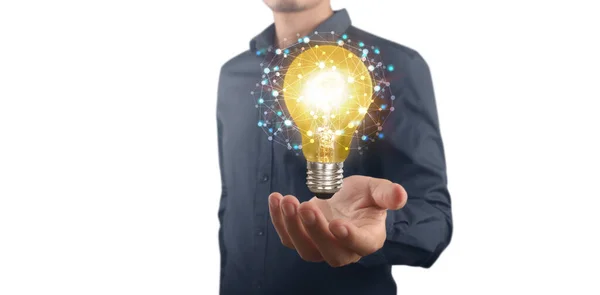 Ręka Oświetloną Żarówką Pomysł Koncepcja Inspiracji Innowacji — Zdjęcie stockowe