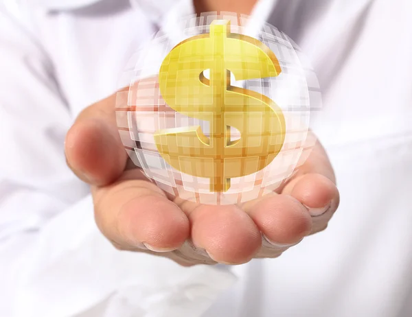 Man hand holding Golden dollar — Stock Photo, Image