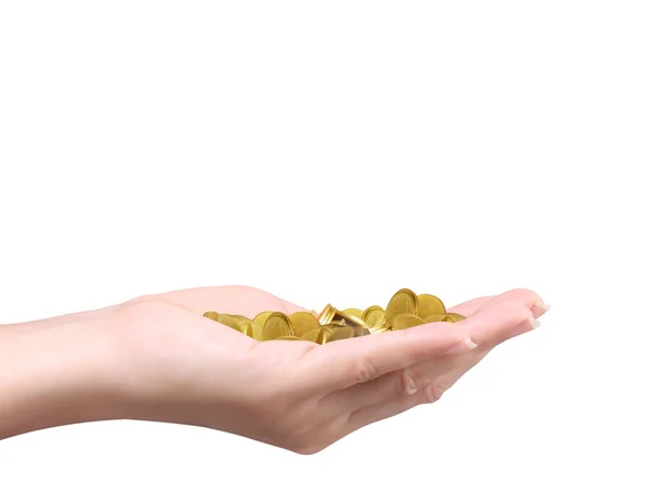 Holding gold coins — Stock Photo, Image