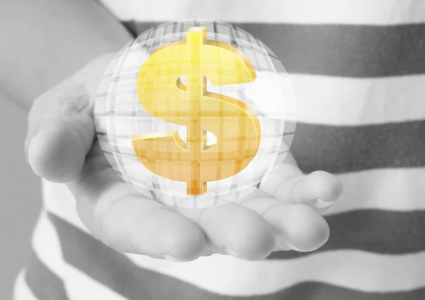 Man hand holding Golden dollar — Stock Photo, Image