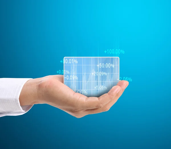 Grafik in der Hand, Geschäftsleute — Stockbild Grafik in der Hand — Stockfoto