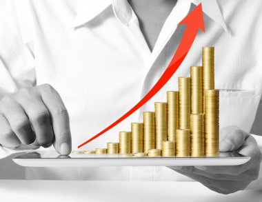 grafik, altın madeni paralarla tablet 