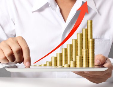 grafik, altın madeni paralarla tablet 