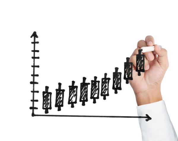 Männliche Hand zeichnet ein Diagramm isoliert anzeigen — Stockfoto