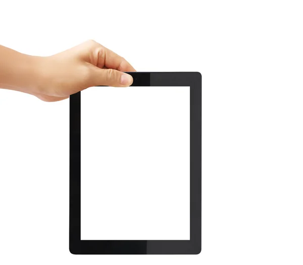 Segurando tablet tela sensível ao toque — Fotografia de Stock