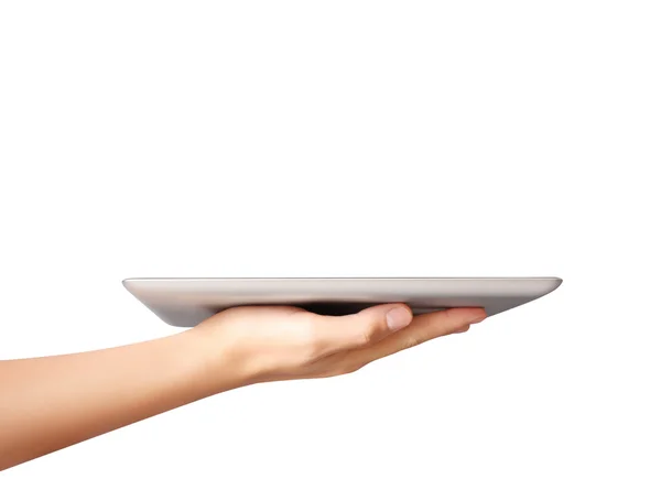 Man hand using tablet look real estate — Stock Photo, Image