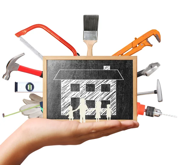 Seleção de ferramentas na forma, conceito de melhoria de casa — Fotografia de Stock