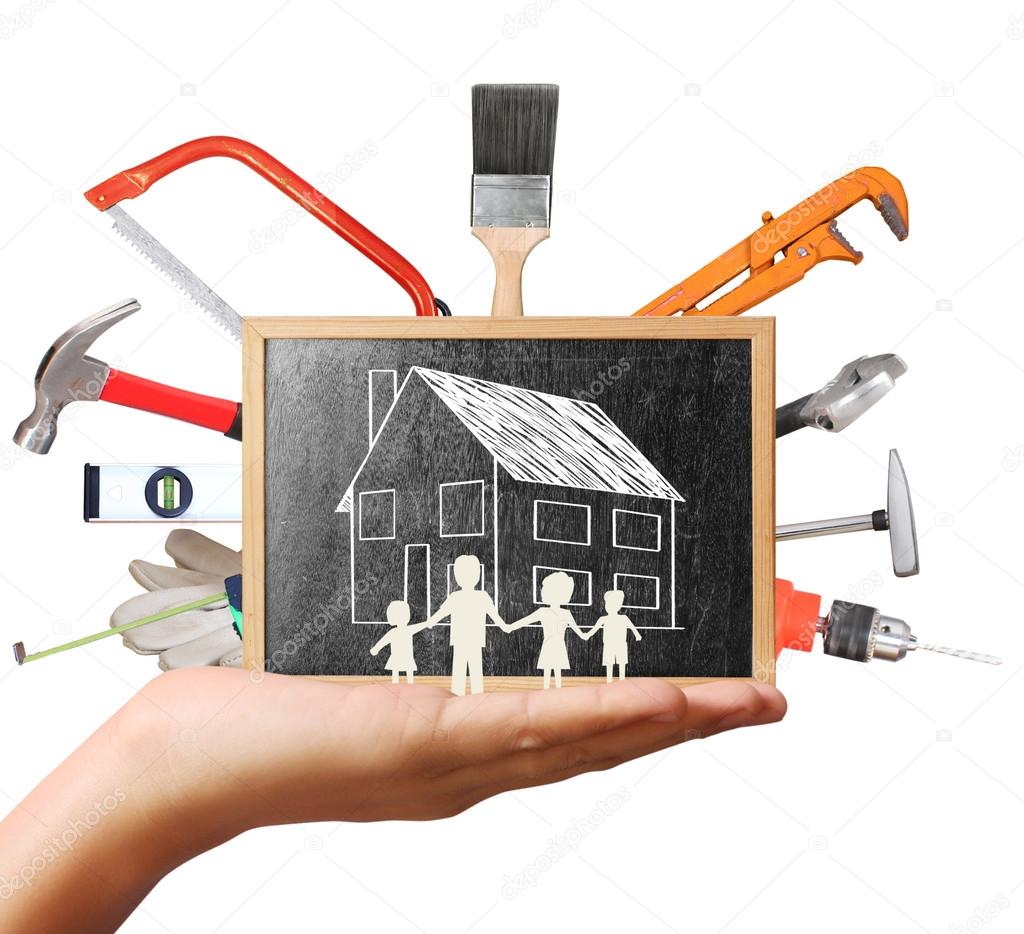 Selection of tools in the shape,home improvement concept 