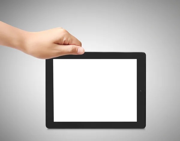 Тримає планшет з сенсорним екраном — стокове фото
