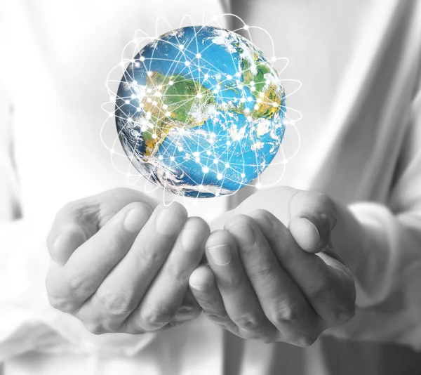 Man holding global in hands — Stock Photo, Image