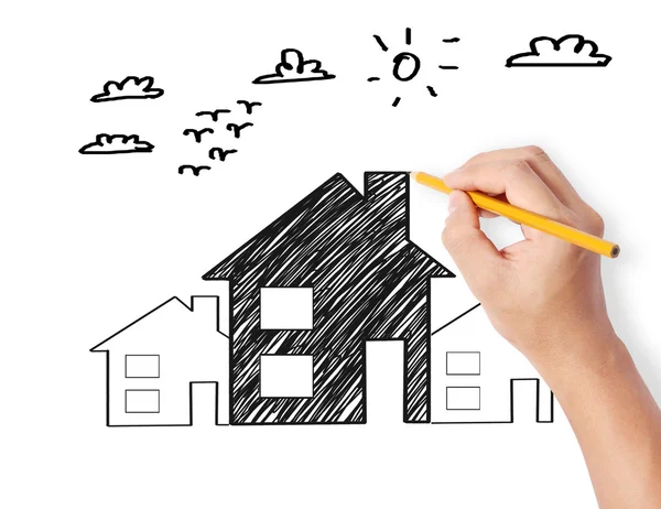 Hand drawing a house — Stock Photo, Image