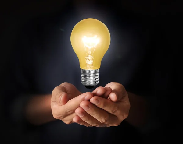 Light bulb idea in the hand Stock Image