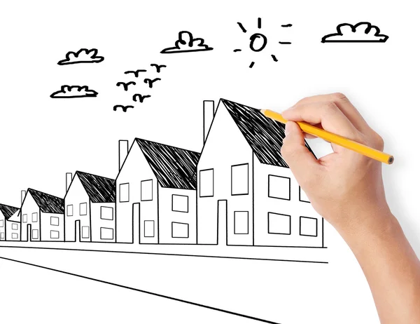 Hand drawing a house — Stock Photo, Image