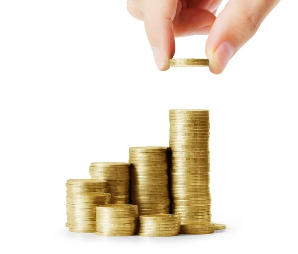 Hand human hand putting coin to money — Stock Photo, Image