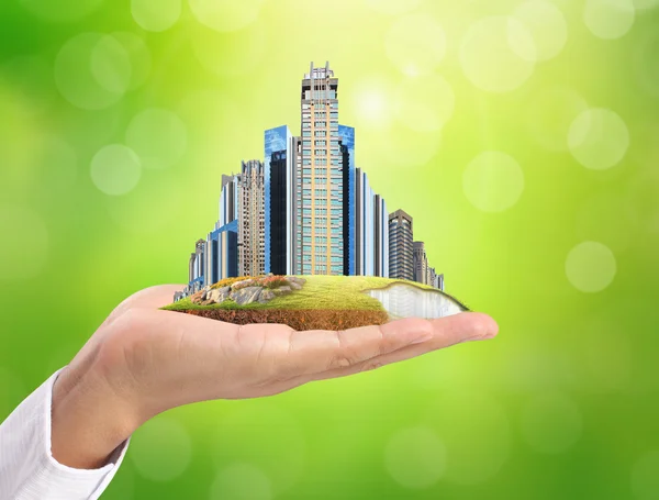 Building city on hand — Stock Photo, Image