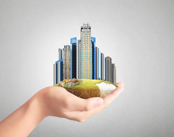 Building city on hand — Stock Photo, Image
