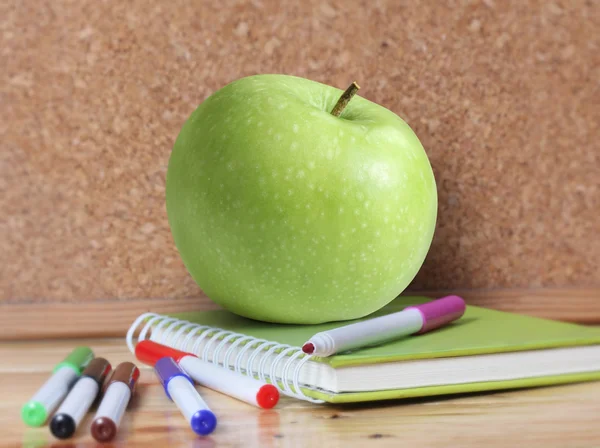 School supplies and  apple. — Stock Photo, Image