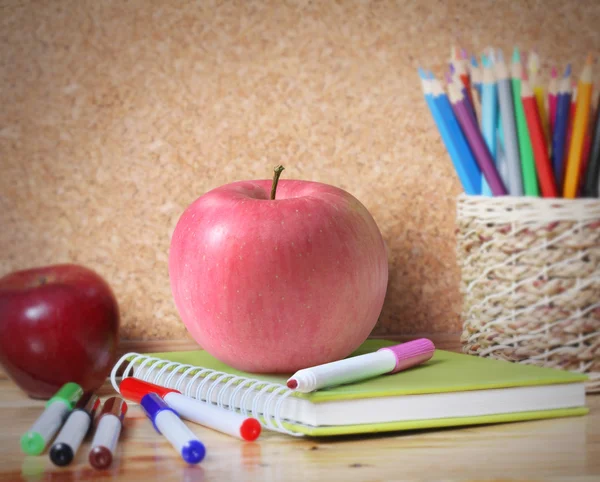 School supplies and  apple. — Stock Photo, Image