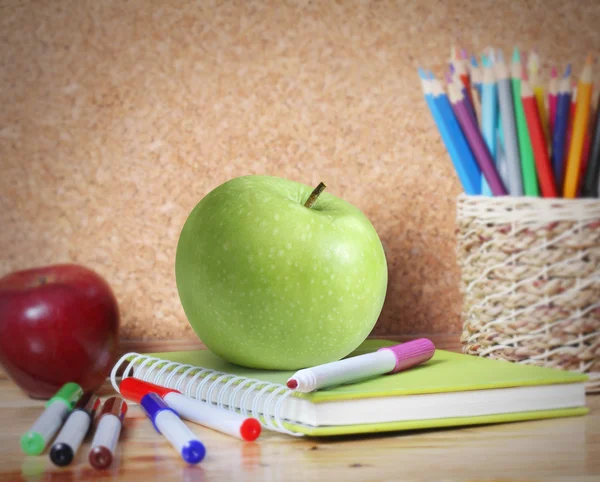 School supplies and  apple. — Stock Photo, Image