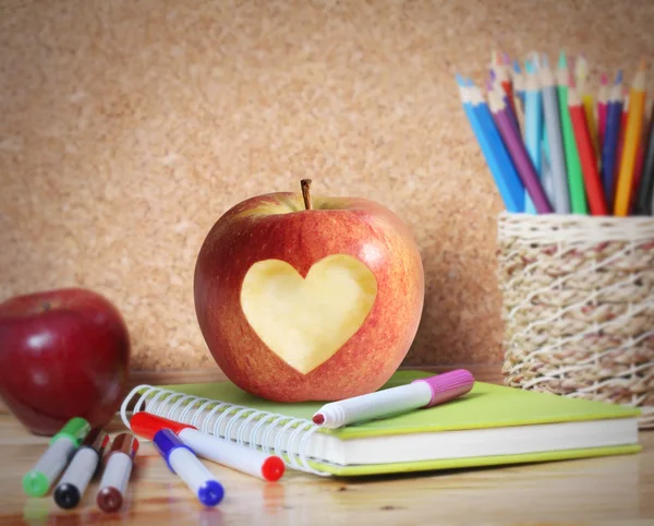 School supplies and  apple. — Stock Photo, Image