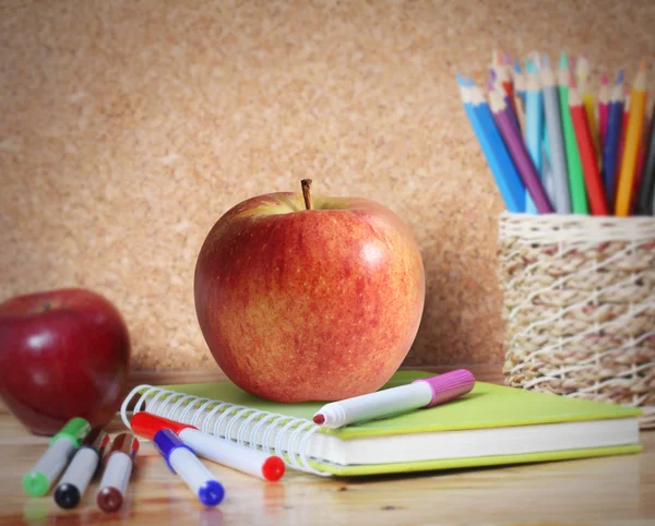 School supplies and  apple. — Stock Photo, Image