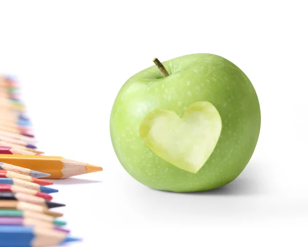 School supplies and  apple. — Stock Photo, Image