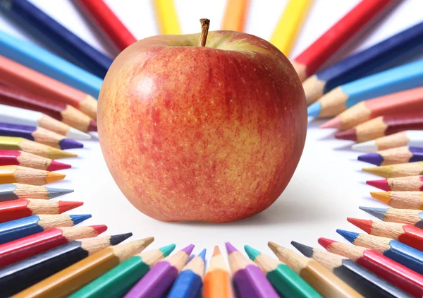 School supplies and  apple. — Stock Photo, Image