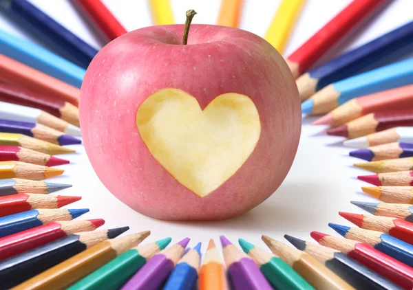 School supplies and  apple. — Stock Photo, Image