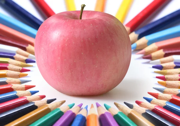 School supplies and  apple. — Stock Photo, Image