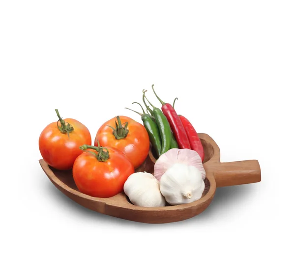 Tomatoes garlic chilli isolated — Stock Photo, Image