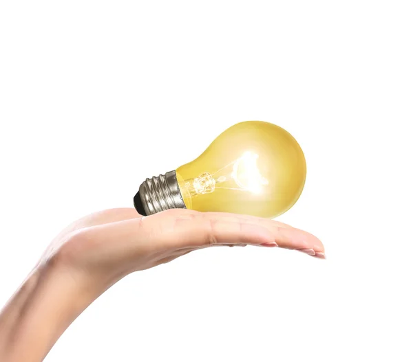 Glödlampa, kreativa lampa idé i handen — Stockfoto