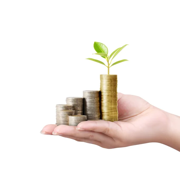 Human Hand coin to money — Stock Photo, Image